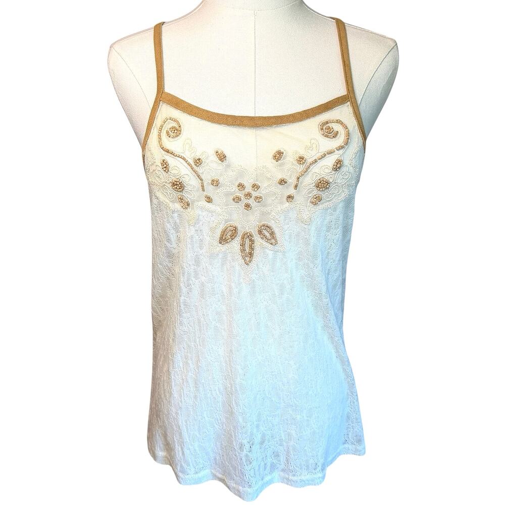 Miss Me Embroidered Beaded Velvet Lace Southwest Tank Top (M) Y2K Boho Coquette